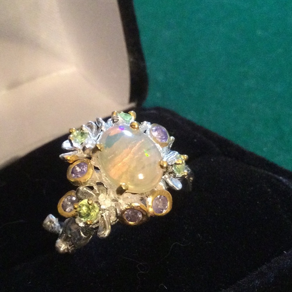 ⭐️Genuine Natural Fiery Opal & Tanzanite Ring - Picture 5 of 13